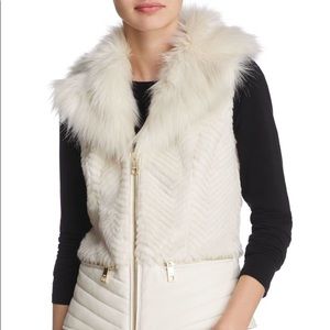 GUESS Faux Fur & Leather Vest - Off White / Cream
